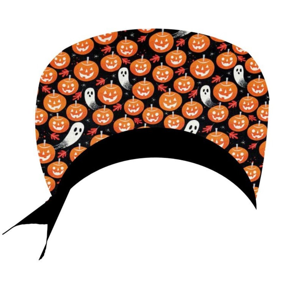 Halloween Pixie Scrub Hat: Pumpkins, Ghosts; Nurse & Doctor hat, Surgical cap